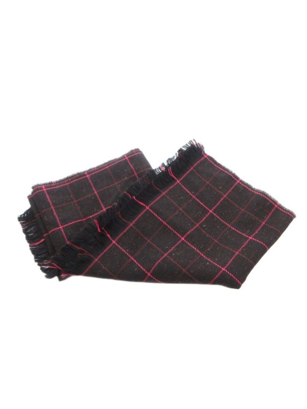 Gucci Scarf Shawl Wool Plaid Fringe Black Pink - Picture 3 of 7